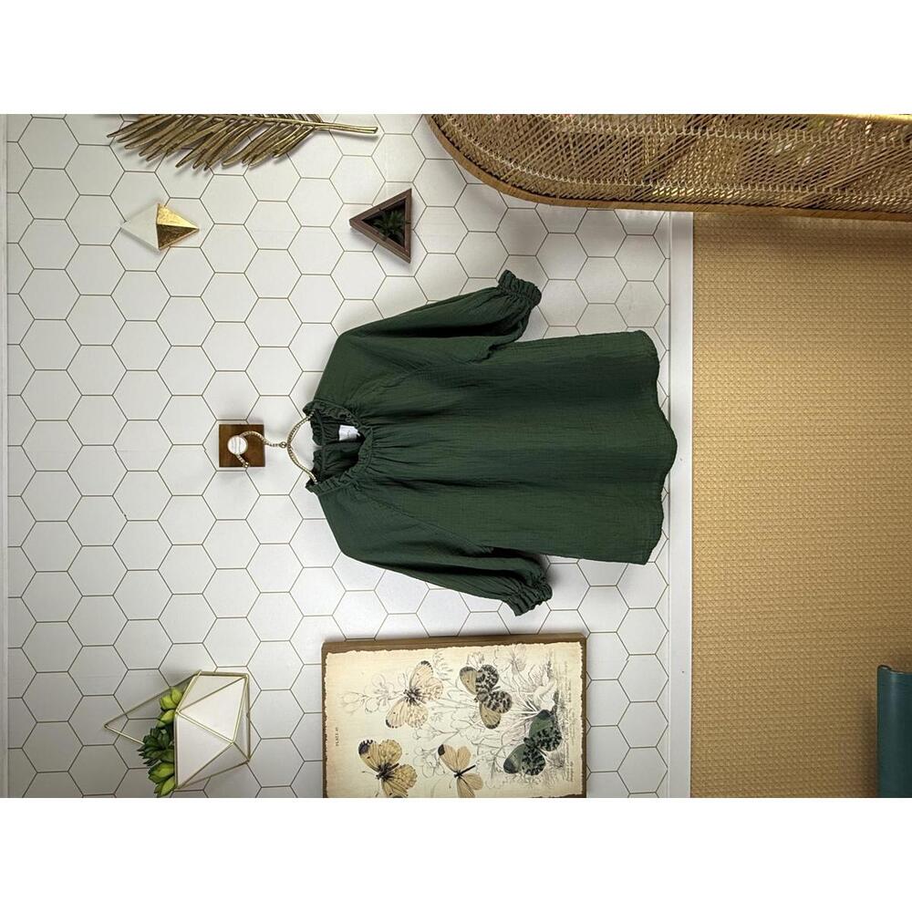 sundays from Anthropologie 100% Cotton High Neck Olive Green Blouse - Size - 0